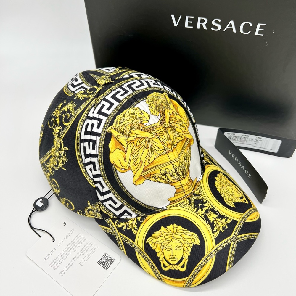 Versace Coup Des Dieux Print Silk Baseball Cap Size 58
